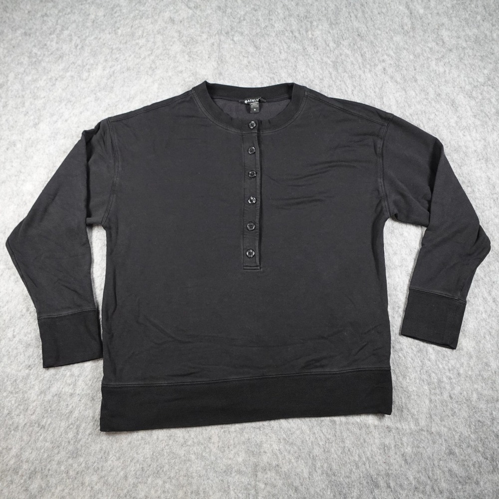 Athleta Sweatshirt Women Medium Black Balance Henley Long Sleeve Casual‎